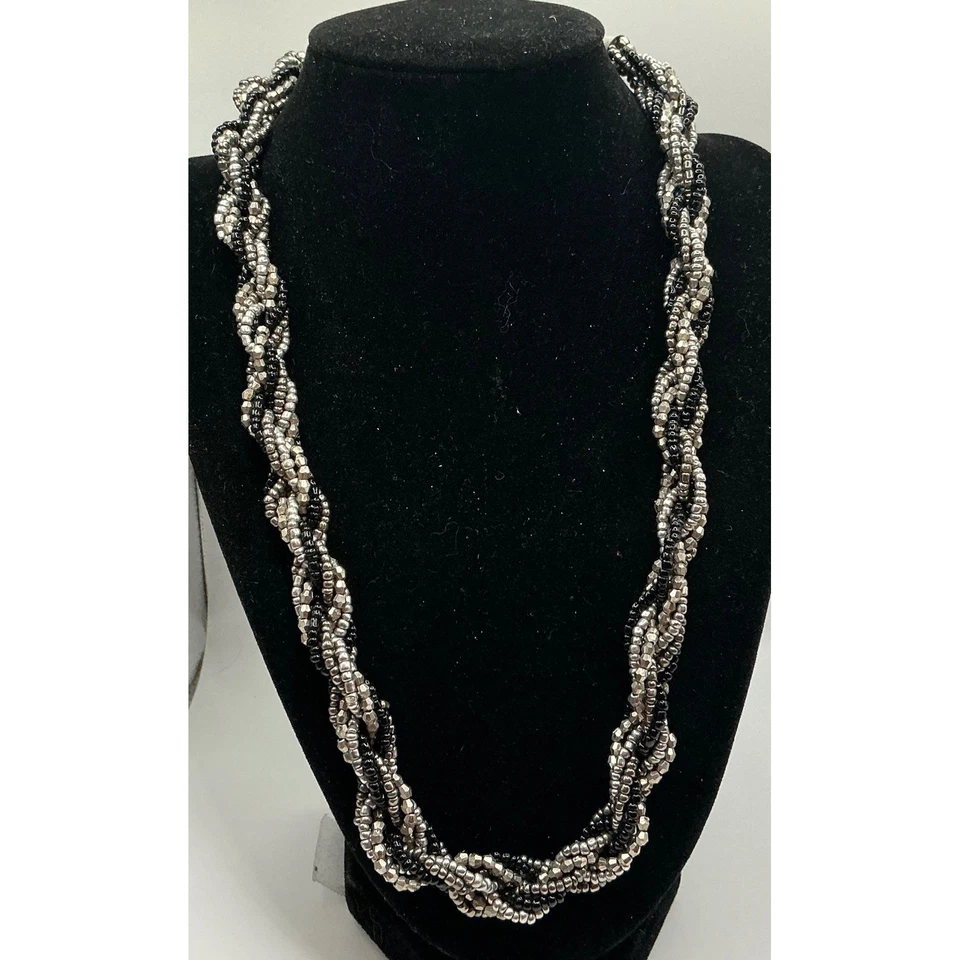 3 Chunky Twisted Beaded Necklace Set Silver Black Red Boho Statement - Image 2 of 4