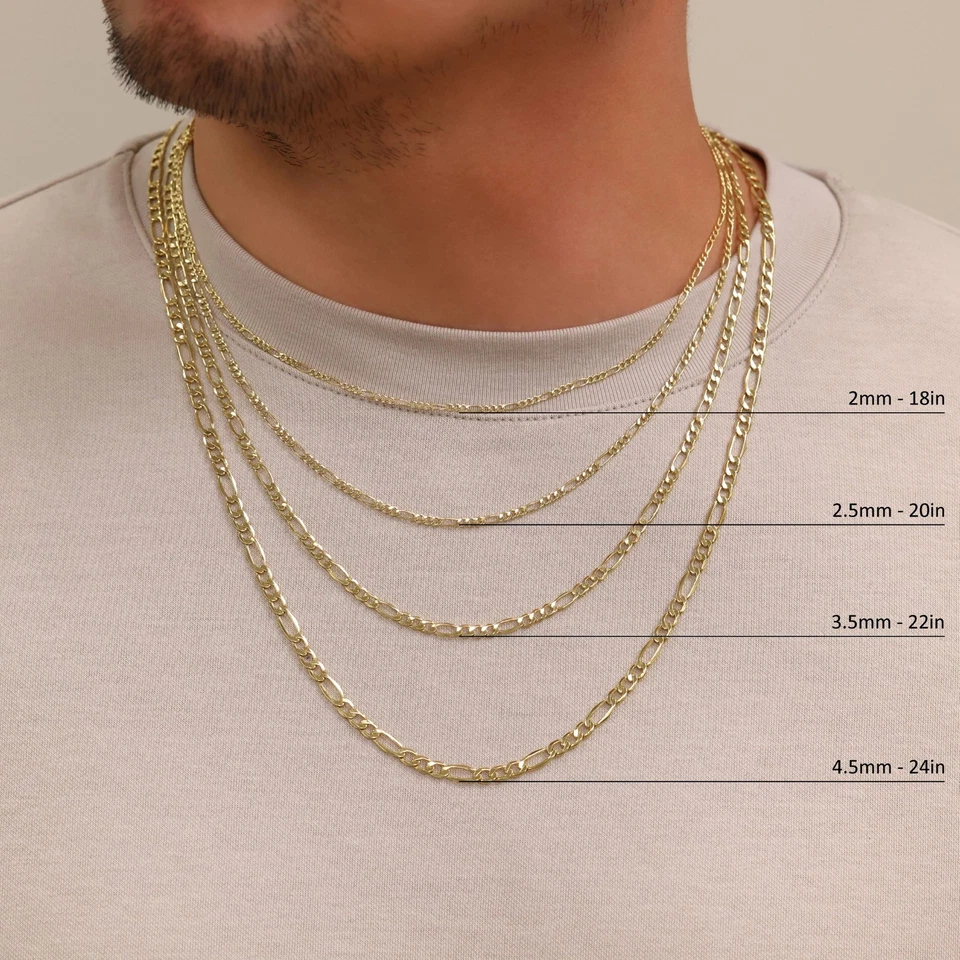 10K Oro Amarillo 2mm-9mm Italiano Figaro Cadena Pulsera Hombre Mujer 17.8cm- - Imagen 3 de 4