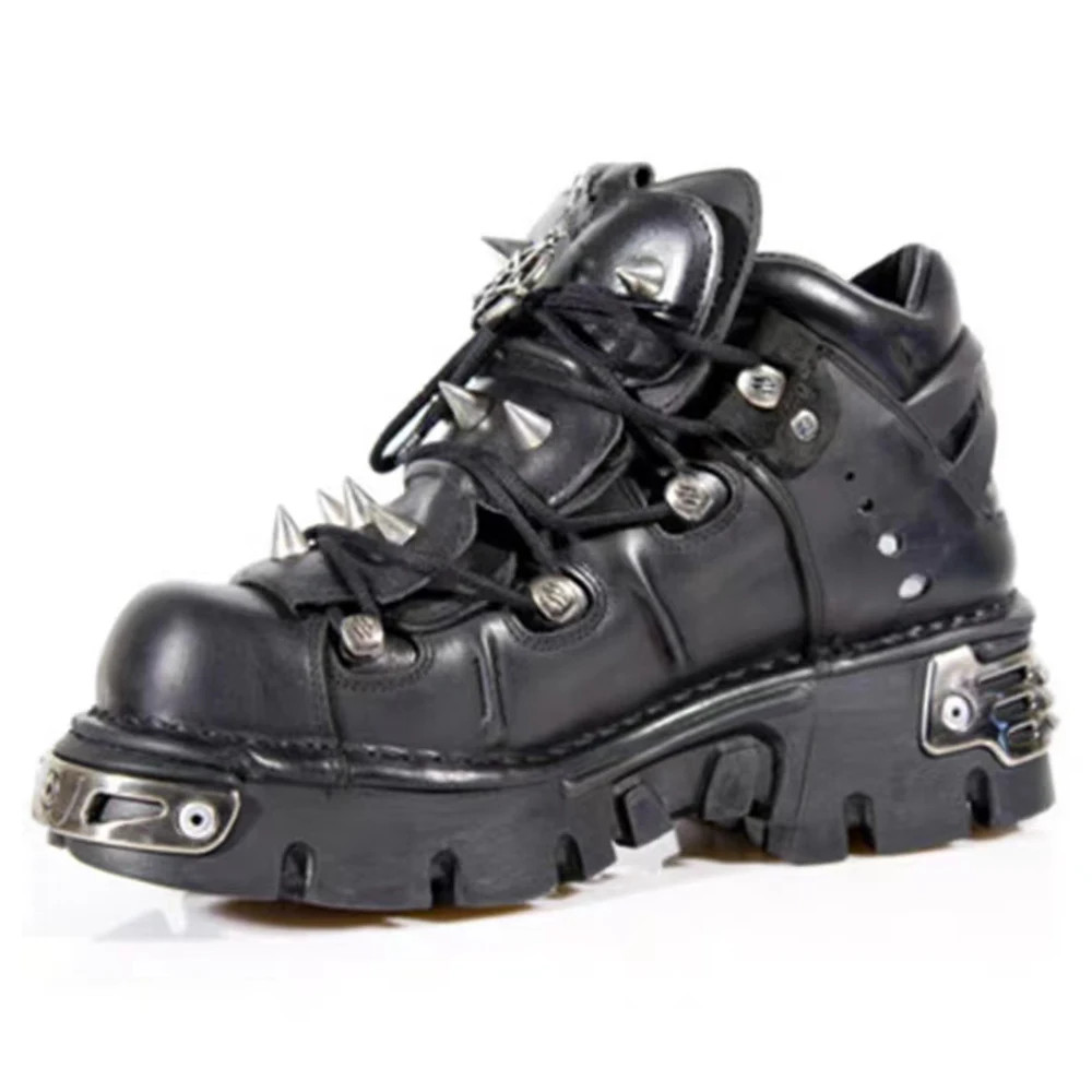 Mens Motorcycle Ankle Boots Retro Punk Metal Rock Sneakers Couple