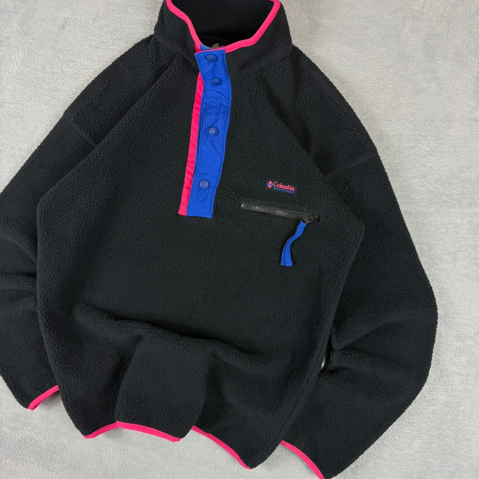 Vintage Columbia 2000's Black Pink Navy T-Snap Button Up Fleece Small Jumper image 5