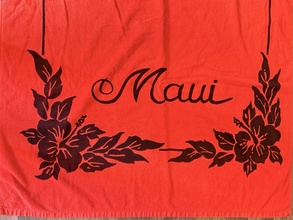 Toalha de praia vintage havaiana ilhas havaianas algodão lembrança vermelha Maui - Imagem 3 de 4