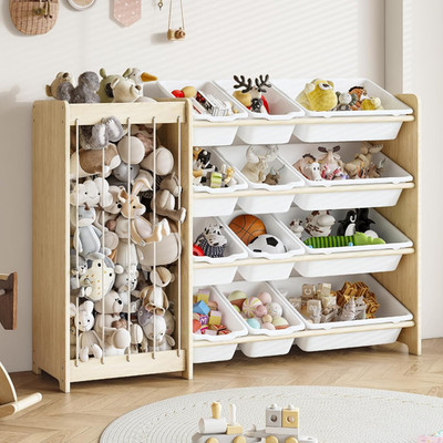 2-in-1 Kids Toy Storage Organizer with 12 Bins, Solid Wood, White