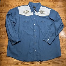High Noon Shirt Mens 3XL Blue Western Pearl Snap Embroidered Rodeo Cowboy Yoke