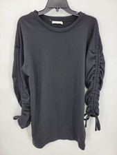 Anthropologie Lush Dress Womens Medium Black Ruched Long Sleeve Boho Sheath