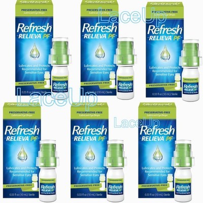6x - Refresh Relieva PF Lubricant Eye Drops, 0.33 Fl Oz --- Expire 2027