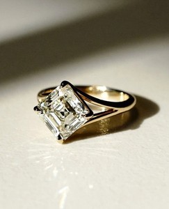 Moissanite Engagement 3 Ct Certified Asscher Cut 14K Yellow Gold Plated Ring