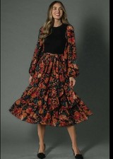 Baltic Born L XL Sylvie Tiered Midi Dress Ruffles Fall Colors NWT
