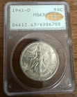 GOLD CAC.  1941-D Walking Liberty Half Dollar.   PCGS 63 RATTLER.