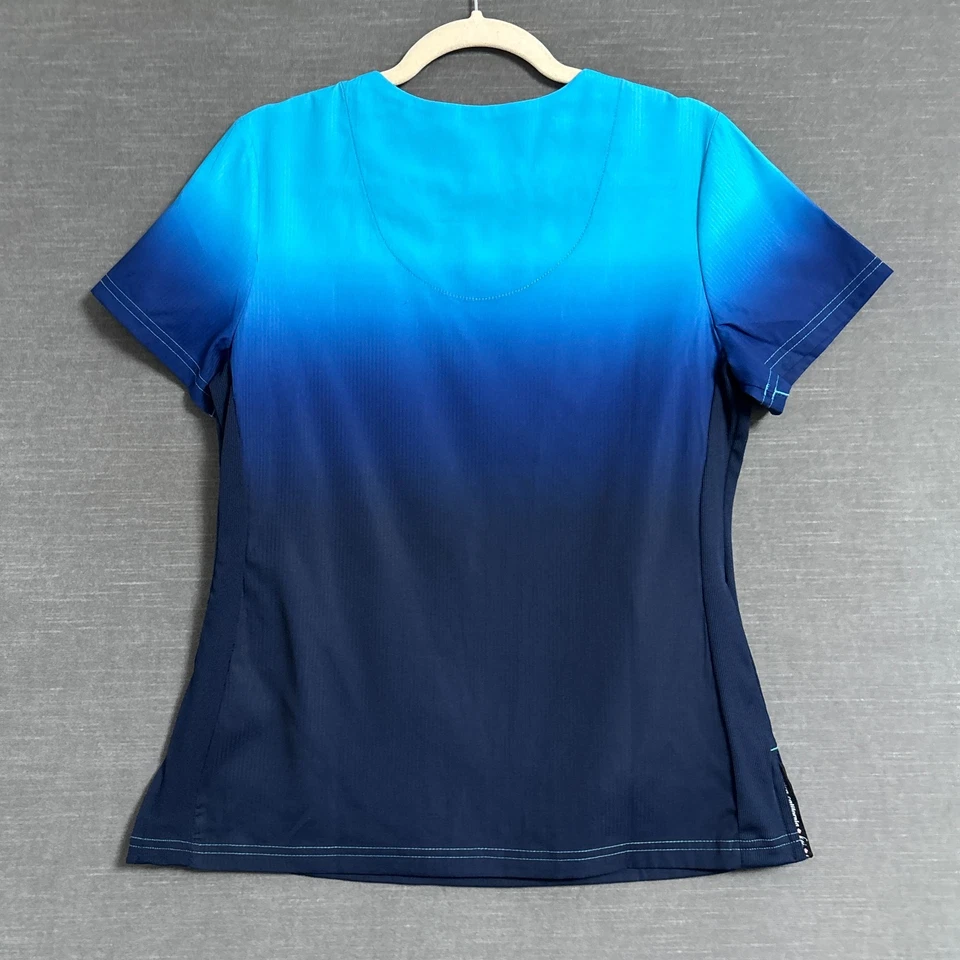 Koi Lite Scrub Top S SLIM FIT Navy Blue Ombre Stretch Pockets V Neck Bungee - Image 2 of 4