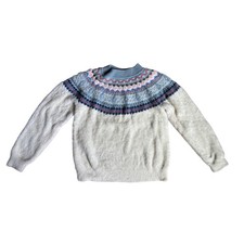 Hanna Andersson Girls Fair Isle Fuzzy Knit Sweater US 10 White Blue Pink Winter