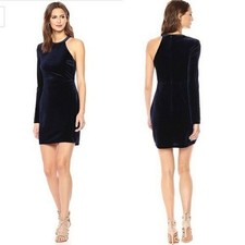 ASTR the Label Womens Medium Navy Velvet One Shoulder Long Sleeve Mini Dress