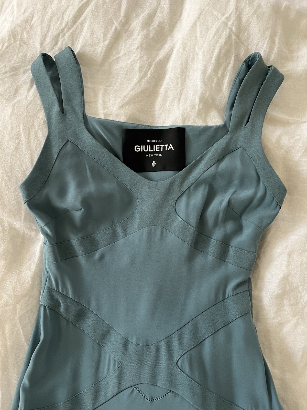 VTG ITALY GIULIETTA Modello 100% Silk Teal Blue Green Cocktail Dress Women’s 42