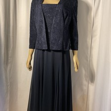 Alex Evening Navy Blue Sparkling 2-Piece Evening Gown with Jacket size 16
