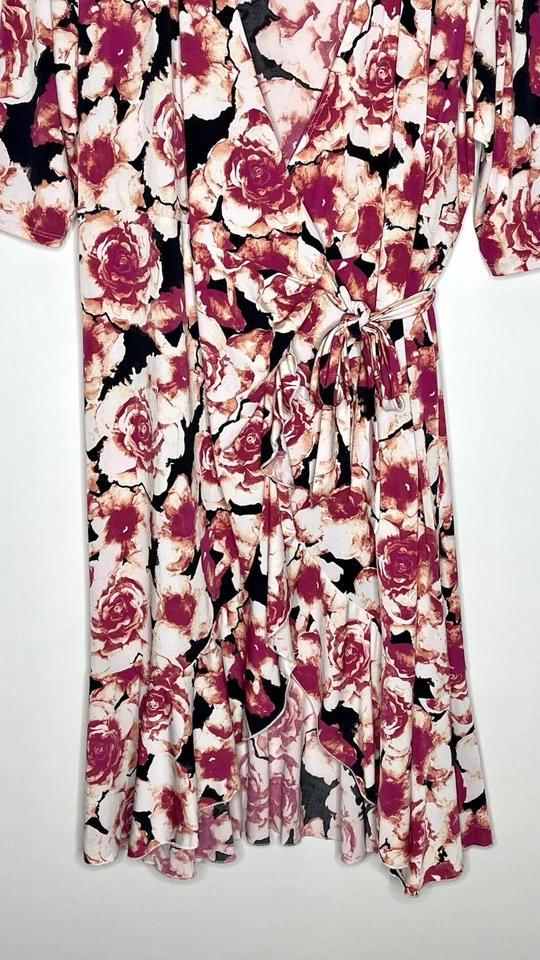 Kiyonna Plus Size 4 AU 24-26 Women's Dress Pink Floral True Wrap Stretch Midi - image 3 of 4