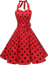 Women Vintage Polka Audrey Dress 1950s Halter Retro Cocktail Dress