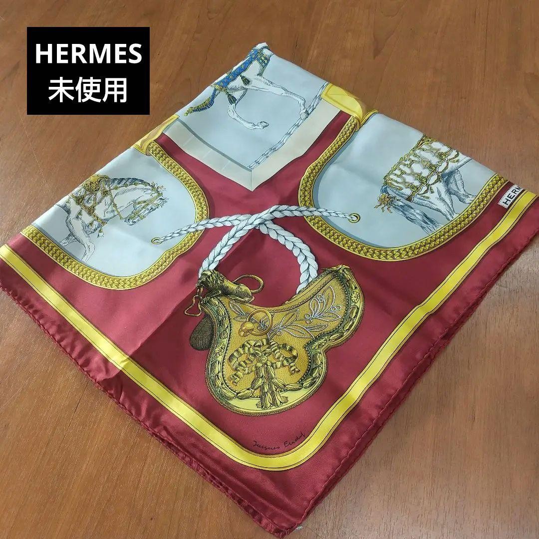 HERMES Carre 90 GRAND APPARET 100% Silk Scarf Red X Gold X Blue X