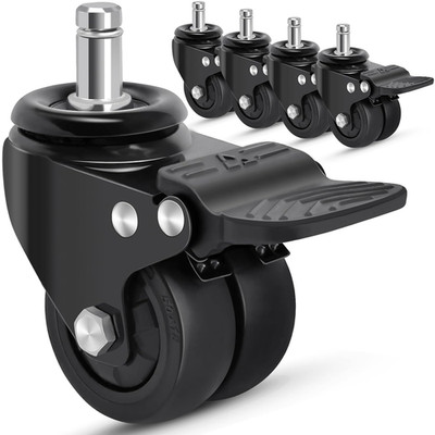 Nefish Office Chair Caster Wheels with Brake, 11Mm, 2 Inch Heavy Duty Rubber Off