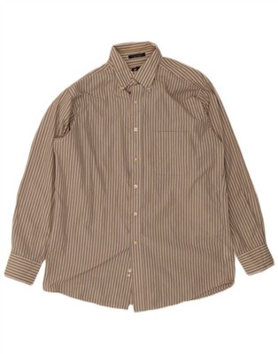 Chaps Herren Hemd Größe 15 15 1/2 Mittelbraun Nadelstreifen Baumwolle EC86