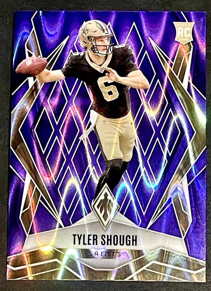 2025 Panini Phoenix Tyler Shough /49 Rookie Purple Seismic RC #169 Saints SP