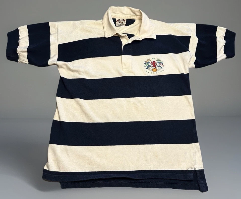 Camisa De Rugby Benetton Para Hombre 48 Azul Rayas Manga Corta Hecha en Italia De Colección Foto 2 de 4