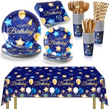 Norme 176 Pcs Navy Blue and Gold Birthday Tableware Set Birthday Decoration I...