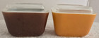 VINTAGE 501C ORCHARD REFRIGERATOR DISH BROWN BEIGH PYREX 10 OZ. GLASS LIDS SET 2 — photo 1