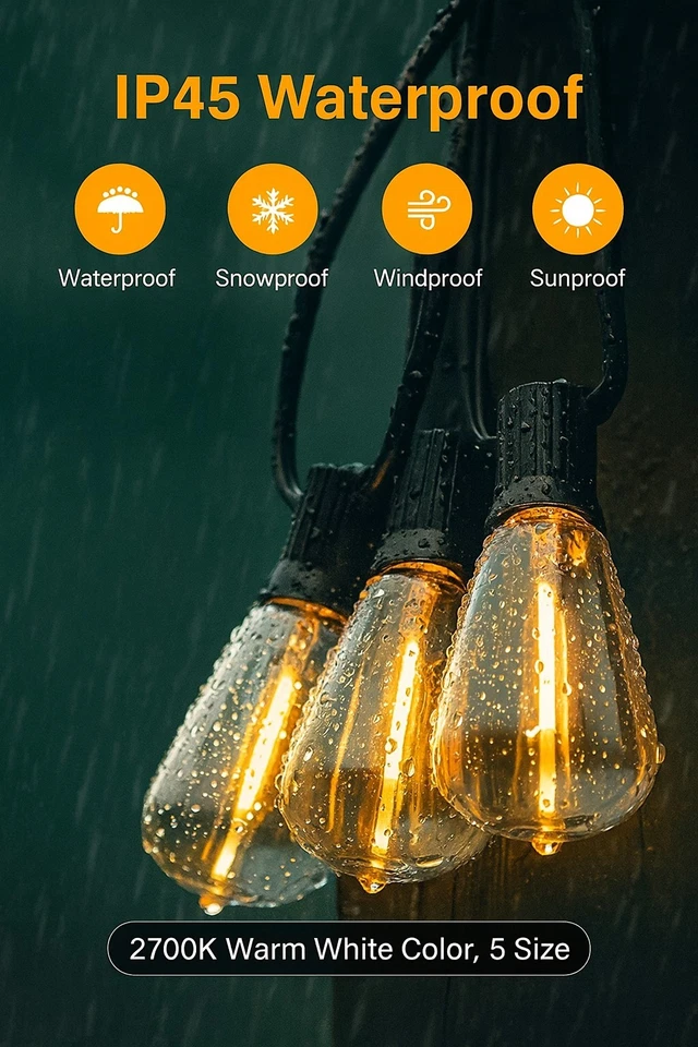 100 FT Outdoor String Lights Waterproof Patio Garden Light Shatterproof LED NEW - Image 3 of 4