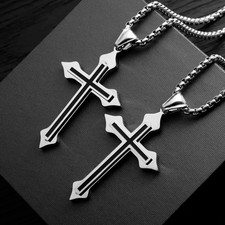 Vintage Classic Men Cross Pendant Necklace for Male Stainless Steel Necklace Sta