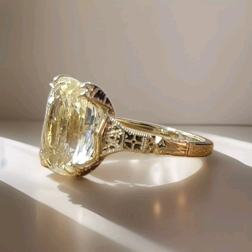 Vintage 14k Yellow Gold Engagement Ring 9.88ct Natural Yellow Sapphire Cushion - Picture 5 of 16