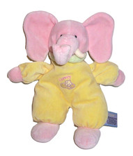 10" VTG Russ TUSKIE Yellow Pink Comfy Elephant Rattle Baby Plush Stuffed Animal