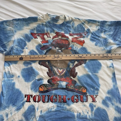 Vintage Taz Tough Guy 1995 Warner Bros Tie-Dye Size XXL Single Stitch Blue - Picture 4 of 7