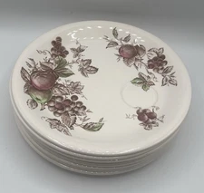 Vtg. 10” Porcelain Johnson Bros Harvest Time Plate w/Round Cup Holder / Set of 8