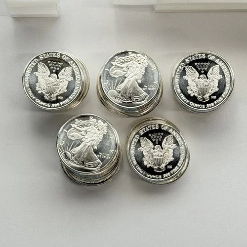 Tube of 45 count, 1/10 Oz 999 Fine Silver Round - Highland Mint ASE Eagle