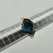 925 Silver Gold Plated Ring Simulated Oval Cut Blue London Topaz Solitaire 5.5
