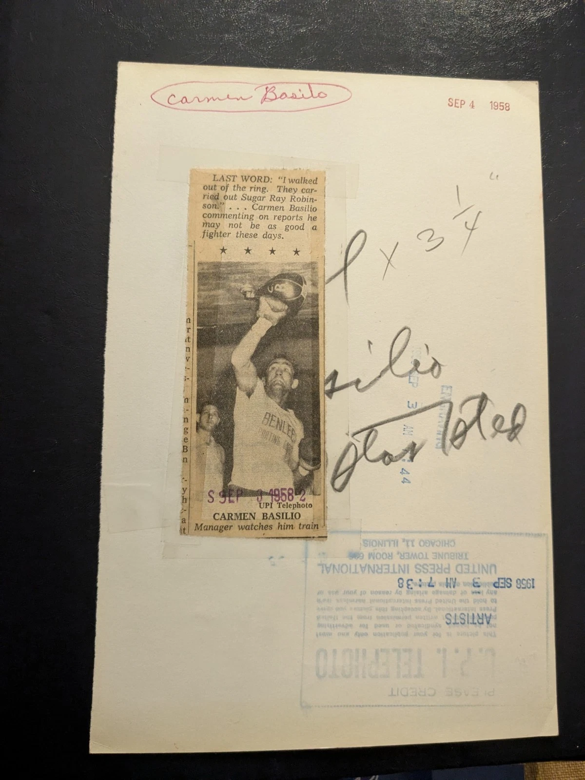 カルメン バシリオ オリジナル 1958年 ユナイテッドプレス インターナショナル フォト ボクシング HOF'er - 画像2/4