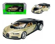 BUGATTI CHIRON GOLD & BLACK 1/24-27 SCALE DIECAST MODEL CAR BY WELLY 24077G-7E
