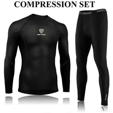 Mens Compression Armour Base layer Top Thermal Skin Fit Shirt + Leggings set UK
