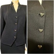 Nice St John Black Santana Knit Evening Jacket w Heart Shaped Buttons sz 14