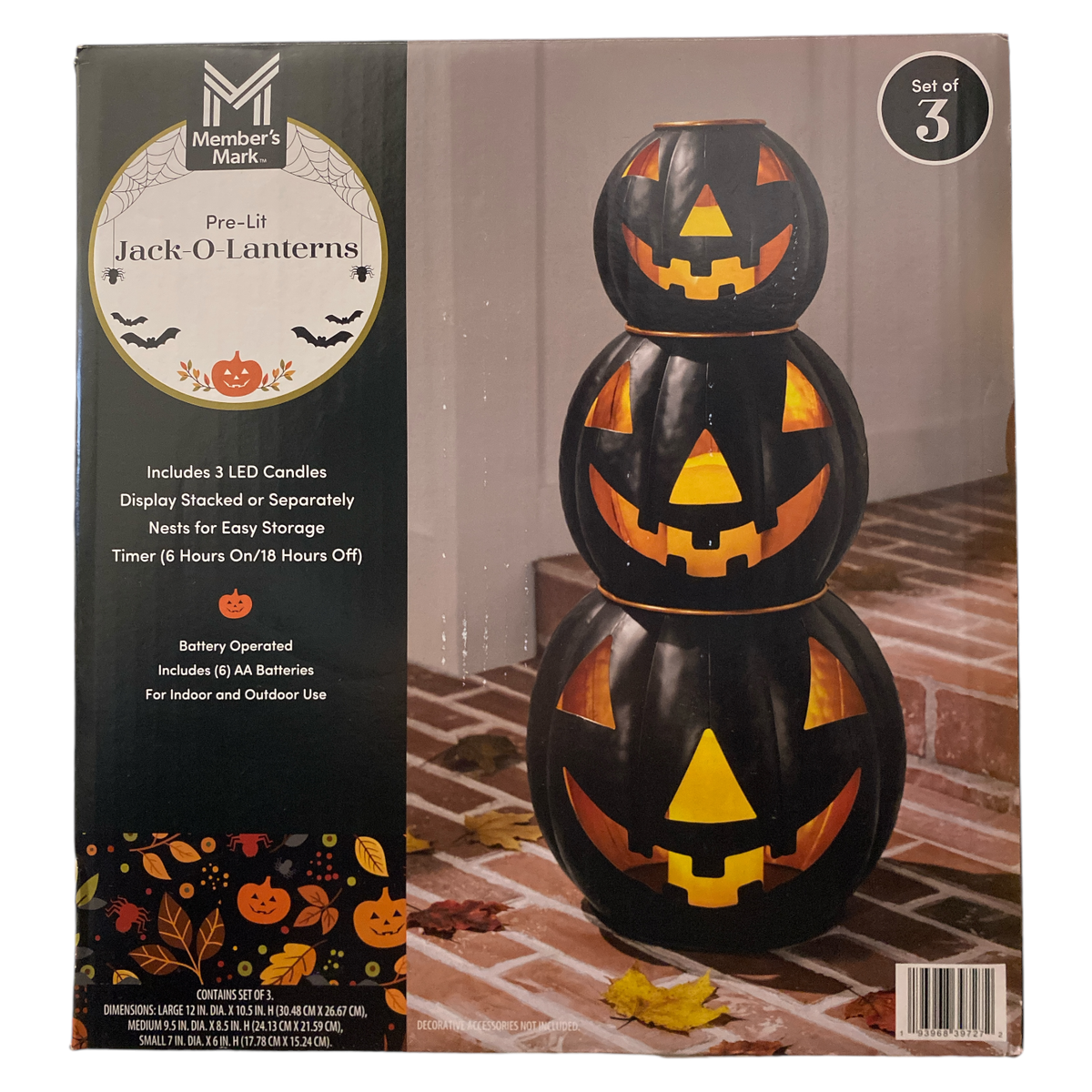 In the Nature of Things　Jack Stuler Member's Mark Pre-Lit Black Metal Jack-O-Lantern, Set of 3
