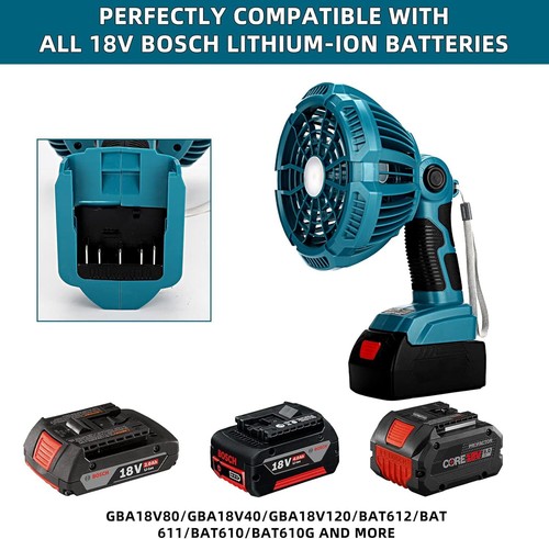 Portable Fan with Remote for Bosch 18v battery Desk Fan w/ 3 Speed Settings +LED - Picture 2 of 7