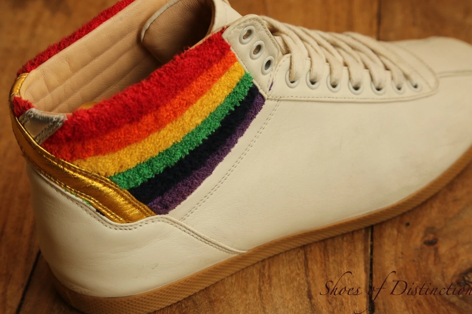 Gucci Rainbow Off Blanc Cuir Chaussures Baskets Baskets Homme UK 8 US 9 EU 42