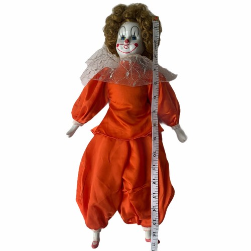 "Muñeca de payaso vintage cabeza de porcelana bisque extremidades cuerpo de tela 18" niña conjunto rojo - Imagen 9 de 11