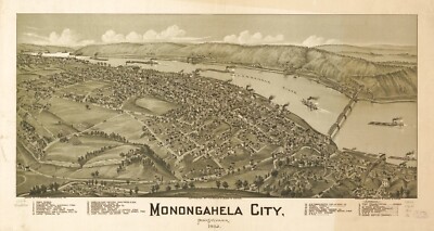 A4 Nachdruck amerikanischer Städte Städte Staaten Karte Monongahela Stadt Pa