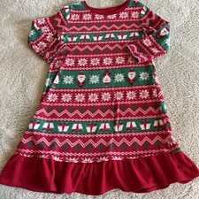 Jammies For Families Girls Red White Green Santa Christmas Fleece Nightgown 2T