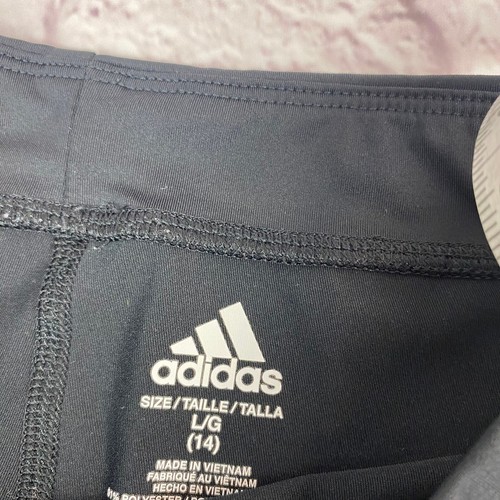 Adidas Athletic Shorts Kids Girls Black 3 Stripes Mid Rise Size Large 14 - Picture 10 of 11