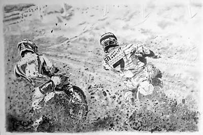 #ad Original Drawing Ricky Carmichael And James quot;Bubbaquot; Stewart Motocross $1000.00