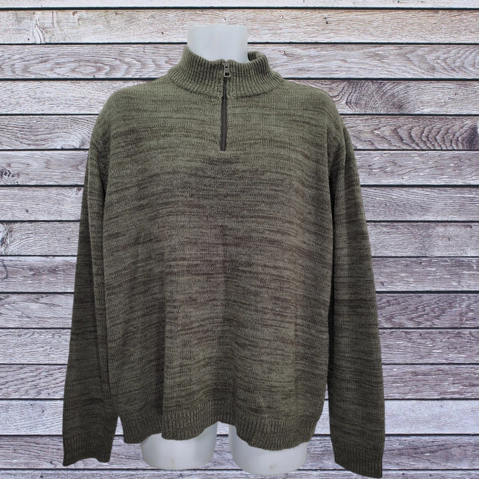 Suéter tejido para hombre Via Europa XXL verde Henley 1/4 cremallera manga larga Foto 2 de 4