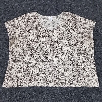 Jaclyn Smith Top Womens 2X Beige Cheetah Print Stretch V Neck Cap Sleeve Shirt