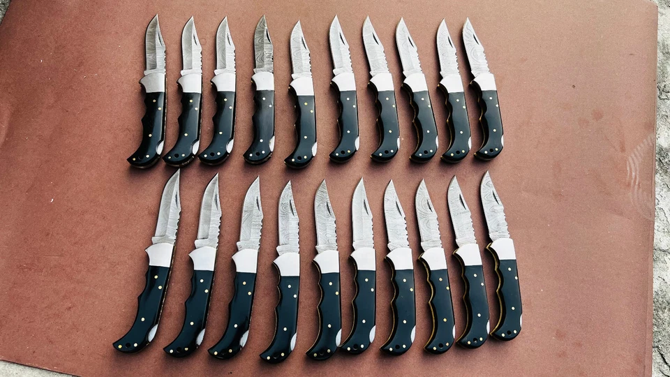 Lot of 20 PCS Damascus handmade Back Lock Folding Pocket knife camping Hunting - Image 3 of 4