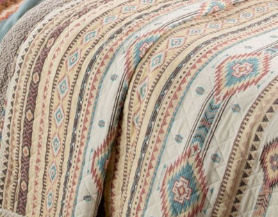 Southwestern Phoenix 3-Piece Queen Quilt Set – Turquoise, Brown, Red – Native Tribal Geometric Pattern
